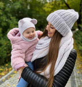 Zestaw Mama i Dziecko - Czapka, Chusta i Kominiarka