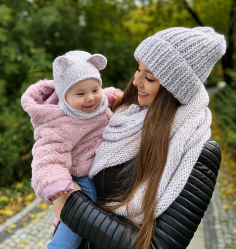 Zestaw Mama i Dziecko - Czapka, Chusta i Kominiarka